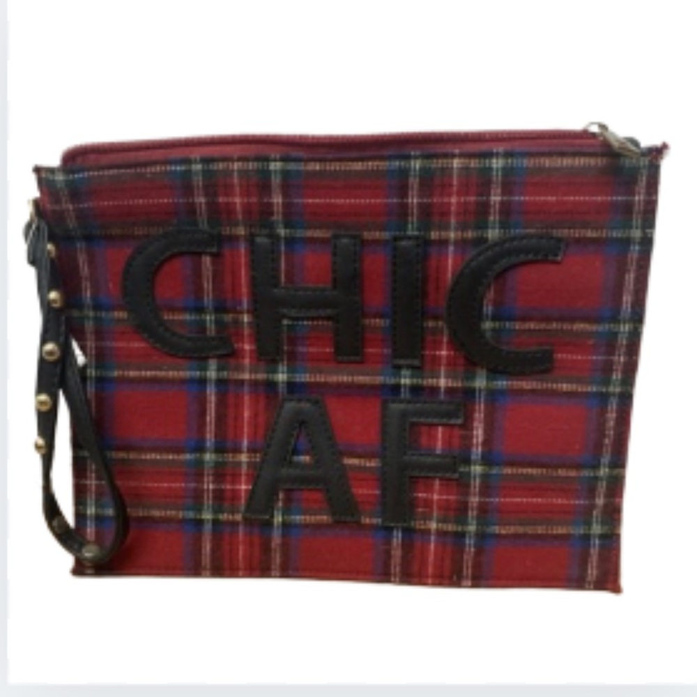 NWT Olivia Miller Red and Black Plaid Pouch - Picture 2 of 8